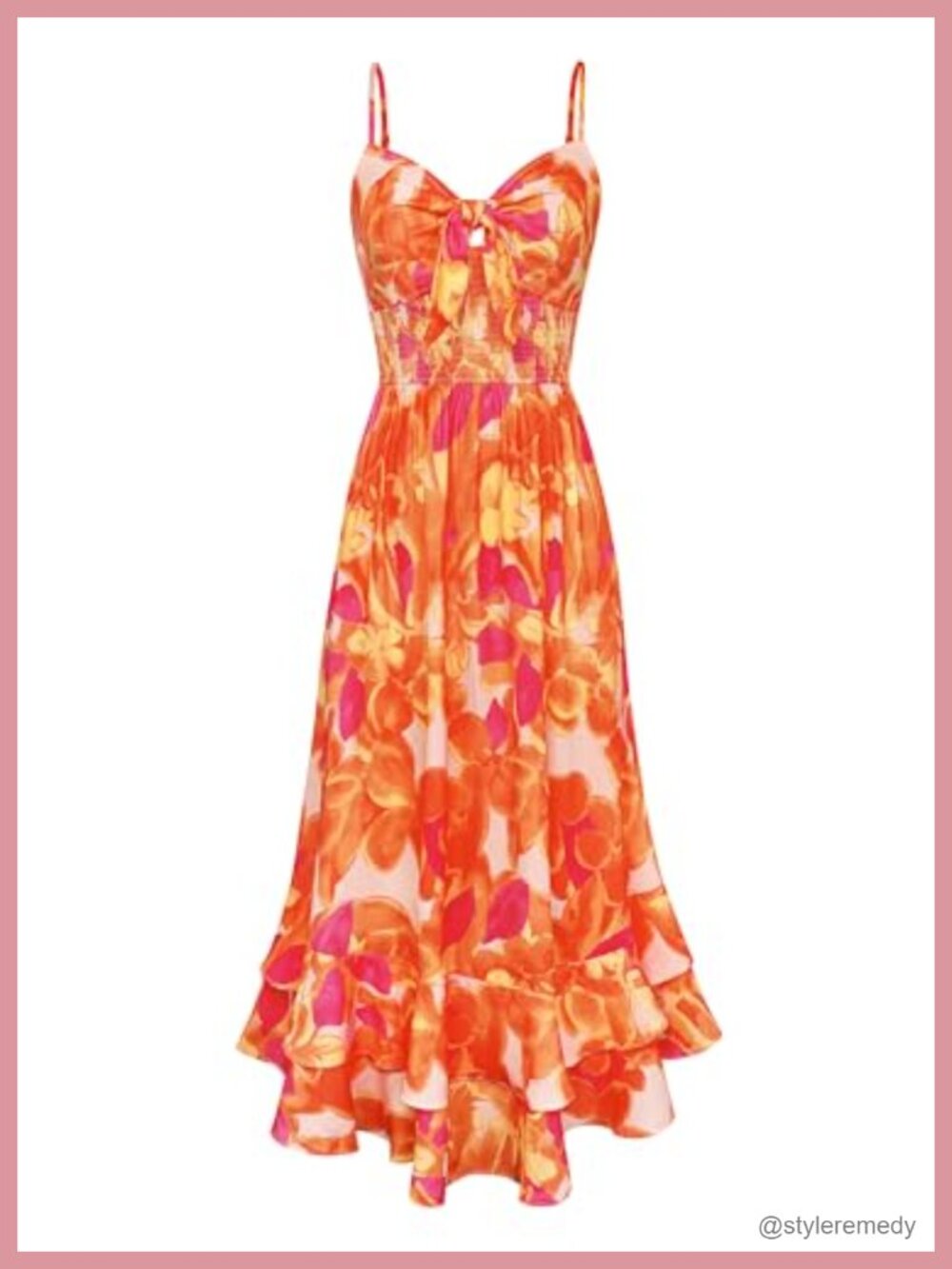Women's Floral Maxi Dress Adjustable Straps Smocked Back Cutout Sundress